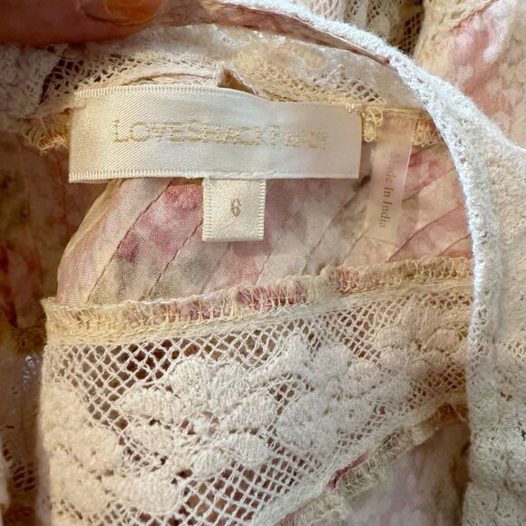 Love Shack Fancy LSF Pirelle Pink Floral Silk Lace Ruffle Mini Dress Size 6 - Picture 10 of 12